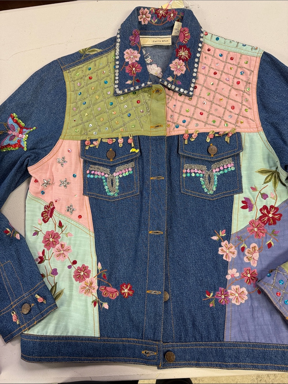 NWT Embroidered Floral Patchwork Denim Jacket - Multicolor